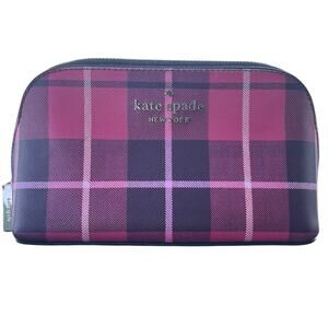 Kate Spade New York | Staci Plaid Small Cosmetic Case | Bright Rose, Red & Black